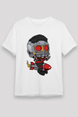 Star Lord Rocket Baskılı Beyaz Unisex Tişört