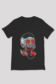 Star Lord Rocket Baskılı Siyah Unisex V Yaka Tişört