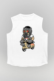 Star Lord Scooter Baskılı Beyaz Unisex Kolsuz Tişört