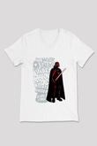 Star Wars (Dart Vader) Baskılı Beyaz Unisex V Yaka Tişört - Tshirt