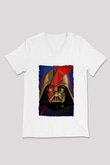 Star Wars (Dart Vader) Baskılı Beyaz Unisex V Yaka Tişört - Tshirt