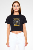 Steampunk BatRod Baskılı Siyah Kadın Crop Top Tişört