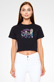 Steel Panther Baskılı Siyah Crop Top Kadın Tişört - Tshirt