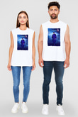 Stephen Hawking Baskılı Unisex Kolsuz Beyaz Tişört - Tshirt
