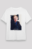 Stephen Hawking Yazılı Portre Baskılı Unisex Beyaz Tişört - Tshirt