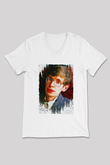 Stephen William Hawking Baskılı Unisex V Yaka Beyaz Tişört - Tshirt