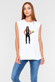 Steve Vai Baskılı Beyaz Unisex Kolsuz Tişört - Tshirt