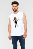Steve Vai Baskılı Beyaz Unisex Kolsuz Tişört - Tshirt