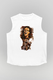 Steve Vai Baskılı Beyaz Unisex Kolsuz Tişört - Tshirt