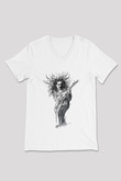 Steve Vai Baskılı Beyaz Unisex V Yaka Tişört - Tshirt