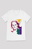 Steve Vai Baskılı Beyaz Unisex V Yaka Tişört - Tshirt