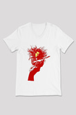 Steve Vai Baskılı Beyaz Unisex V Yaka Tişört - Tshirt