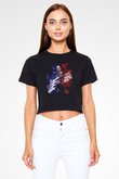 Steve Vai Baskılı Siyah Crop Top Kadın Tişört - Tshirt