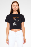 Steve Vai Baskılı Siyah Crop Top Kadın Tişört - Tshirt