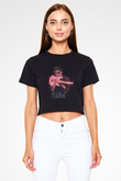 Steve Vai Baskılı Siyah Crop Top Kadın Tişört - Tshirt