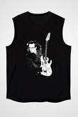 Steve Vai Baskılı Unisex Siyah Kolsuz Tişört - Tshirt