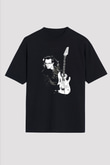 Steve Vai Baskılı Unisex Siyah Oversize Tişört - Tshirt