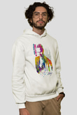 Sting Baskılı Beyaz Unisex Kapüşonlu Sweatshirt