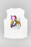 Sting Baskılı Beyaz Unisex Kolsuz Tişört - Tshirt