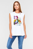 Sting Baskılı Beyaz Unisex Kolsuz Tişört - Tshirt