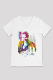Sting Baskılı Beyaz Unisex V Yaka Tişört - Tshirt