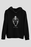 Sting Baskılı Unisex Siyah Kapüşonlu Sweatshirt