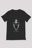 Sting Baskılı Unisex Siyah V Yaka Tişört - Tshirt