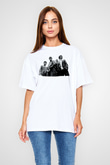 Stone Roses Baskılı Beyaz Unisex Oversize Tişört - Tshirt
