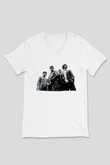 Stone Roses Baskılı Beyaz Unisex V Yaka Tişört - Tshirt