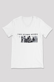 Stone Roses Baskılı Beyaz Unisex V Yaka Tişört - Tshirt