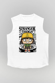 Stranger Things Baskılı Unisex Beyaz Kolsuz Tişört