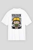 Stranger Things Baskılı Unisex Beyaz Oversize Tişört