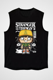 Stranger Things Baskılı Unisex Siyah Kolsuz Tişört