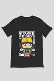 Stranger Things Baskılı Unisex Siyah V Yaka Tişört