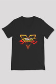 Street Fighter Siyah Unisex  V Yaka Tişört