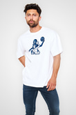 Su Topu Baskılı Unisex Beyaz Oversize Tişört - Tshirt