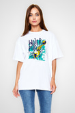 Su Topu Baskılı Unisex Beyaz Oversize Tişört - Tshirt
