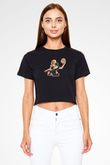 Su Topu - Water Polo Baskılı Crop Top Siyah Kadın Tişört - Tshirt