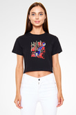 Su Topu - Water Polo Baskılı Crop Top Siyah Kadın Tişört - Tshirt