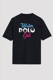 Su Topu - Water Polo Baskılı Unisex Siyah Oversize Tişört