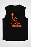 Su Topu - Water Polo Baskılı Unisex Siyah Kolsuz Tişört