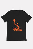 Su Topu - Water Polo Baskılı Unisex Siyah V Yaka Tişört