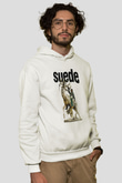 Suede Baskılı Beyaz Unisex Kapüşonlu Sweatshirt