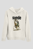 Suede Baskılı Beyaz Unisex Kapüşonlu Sweatshirt