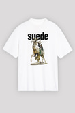 Suede Baskılı Beyaz Unisex Oversize Tişört - Tshirt