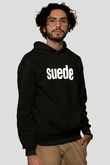 Suede Baskılı Unisex Siyah Kapüşonlu Sweatshirt