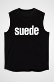 Suede Baskılı Unisex Siyah Kolsuz Tişört - Tshirt