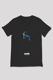 Suede Baskılı Unisex Siyah V Yaka Tişört - Tshirt