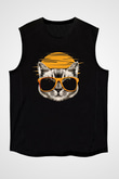 Summer Cat Baskılı Unisex Siyah  Kolsuz Tişört