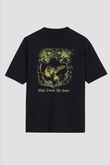 Summoning Baskılı Unisex Siyah Oversize Tişört - Tshirt